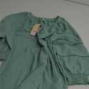 Dokotoo Womens Summer Tops 3/4 Lantern Sleeve Casual V-Neck T-Shirts Pleated Loose Tunic Hollow-Out Blouse (Large, Green)