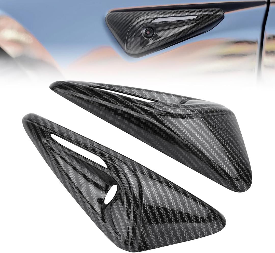 Side Camera Protection Cover for 2024-2026 Tesla Model 3/Y HW4.0 Side Camera Full Cover Vehicle Molding Car Turn Signal Exterior Trim 2PCs (Glossy Carbon Fiber Pattern-Full)