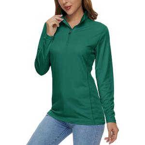 MAGCOMSEN Women's Shirts Long Sleeve 1/4 Zip UPF50+ UV Sun Protection Quick Dry Workout Hiking Athletic Shirts Rash Guard (Jade Green, X-Small)
