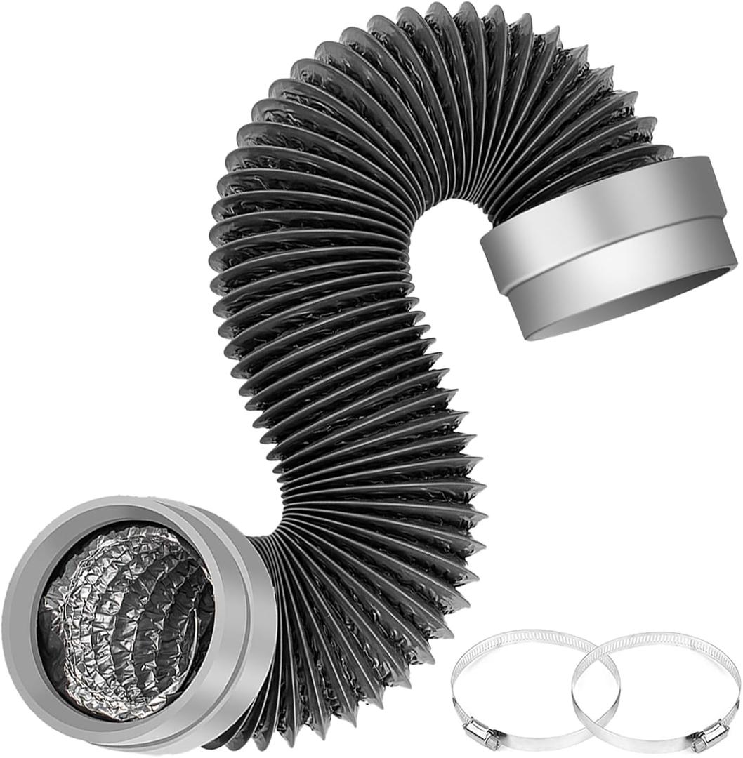 5FT Dryer Vent Hose 4 Inch, 6-Layer Heavy Duty Aluminum Flexible Dryer Duct with Rubber Seal Connectors, Easy-Install Heat Resistant Dryer Exhaust Hose for Tight Spaces, Universal Dryer Hose Vent Kit