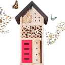 Insect Hotel Hanging Bee House Wooden Insect House, Natural Habitat for Beneficial Bees, Bugs, Butterflys, Ladybirds Garden Yard Home