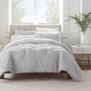 SERTA Simply Clean Soft Lightweight Pleated 3 Piece Hypoallergenic Comforter Set, Full/Queen, Grey
