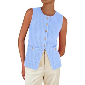 PRETTYGARDEN Women's 2026 Spring Sweater Vest Sleeveless Button Down Knit Cardigan Tank Tops Summer Business Casual Outfits (M)