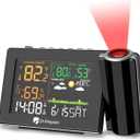 DR.PREPARE Projection Alarm Clock, Adjustable Projection Focus, Wireless Indoor Outdoor Temperature Humidity Monitor, 180° Projector, Snooze, Weather Forecast, Dual Alarms for Bedroom, Heavy Sleeper