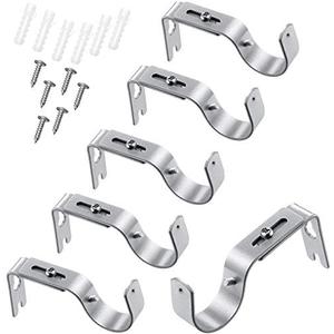 6 Pieces Curtain Rod Brackets General Adjustable Curtain Rod Holder Wall Bracket Hooks Outside Mounted Blinds Curtain Rod Bracket with Screws for 1 Inch Diameter Curtain Rod (Matt Silver)