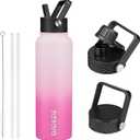 BJPKPK 40oz Stainless Steel Insulated Water Bottle with 3 Lids, Sakura - BPA Free Leakproof Thermos Bottle for Sports & Gym