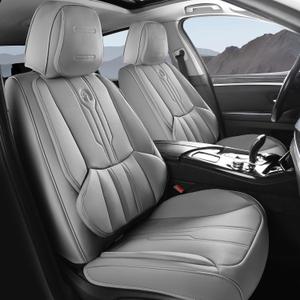 AOOG Seat Covers Custom Fit for Chevy Silverado GMC Sierra 2007-2026 1500 2500HD 3500HD Crew,Double,Reguler Cab, Pickup Truck Seat Cover Protector Cushion with Faux Leather(Grey, Full Set)