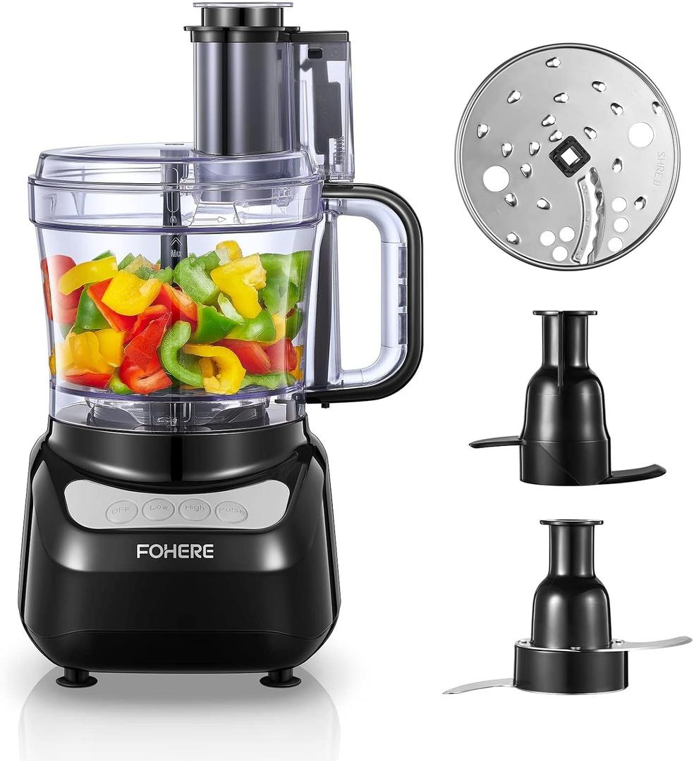 FOHERE Food Processor, 12 Cup, 2-in-1 Feed Chute Food Chopper & Meat Grinder, 500 Watt Motor, BPA Free, Stainless Steel, Food Processor for Mincing, Dicing, Shredding, Puree & Kneading Dough