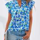 Zenlonr Womens Dressy Casual Floral Tops V Neck Ruffle Sleeve Blouses (XL)