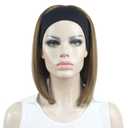 Aimole Short Straight Bob 3/4 Wig with Headband Half Synthetic Wigs Women Hair(12TT26 Brown with Highlights)