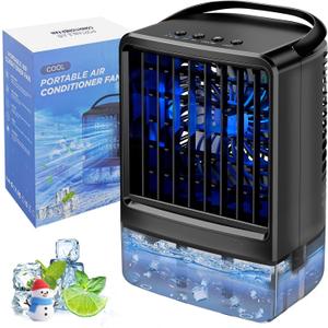 Portable Air Conditioner,Personal Mini Air Conditioners,Small Portable AC,3-Speed Desk AC Fan,Evaporative Air Cooler with Timer Function,7-Color Night light,Mist Modes for Bedroom,Office,Room(Black)