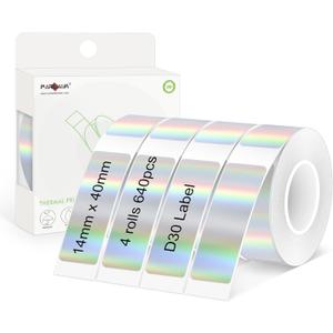 PARLAIM 14 X 40mm (0.55"x1.57") Tear-Resistant Thermal Label, 4 Rolls 640pcs OEM Label Tape Replacement Compatible with D30 Label Maker Perfect for Home/Office/School, Holographic Sliver