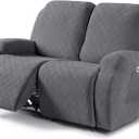 VANSOFY Recliner Cover, 2-Pieces Stretch Reclining Couch Cover with Pockets Loveseat Sofa Slipcovers Soft Washable Furniture Protector for Dogs Cats(Dark Gray)