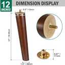 FoDau770 Brown Rubber Wood Furniture Legs 12 Inches, Slant Tapered Wood Feet Mid Century Sofa Legs Set of 4, 5/16" UNC Furniture Feet Replacement Parts for Cabinet Couch Dresser Chair Ottoman Table