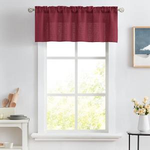 Melodieux Burgundy Semi Sheer Curtain Valance for Kitchen Cafe Small Windows Linen Look Rod Pocket, 52 by 18 Inch, 1 Panel