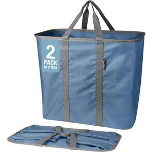 CleverMade Collapsible Laundry Caddy - Denim Shadow Gray 2Pack 64L - Foldable Storage Organization Container for Clothes Laundry Room Storage Solution