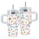 Uibunoo Rainbow Lover Gifts for Birthday Thanksgiving Christmas, 14 Oz Rainbow Tumbler with Handle & Straw, Arc of Colors Cup for Daughter, Arc of Colors Vacuum Insulated Tumbler for Daughter, 1 PCS