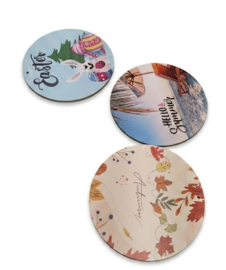 Car Coasters for Cup Holders Season's Watercolor Maple Leaf 3 Pack Absorbent Ceramic Cupholder Coaster with Finger Notch, Leaves Wreath Berry Auto Interior Accessories Drink Coasters