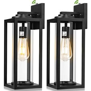 16 inch Dusk to Dawn Outdoor Wall Light - 2 Pack Exterior Waterproof Outside Lighting, Modern Porch Sconces, Wall Mounted Fixtures, Industrial Anti-Rust Matte Black Lantern for Front Door