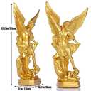 QIANLING 12.5in Gold San Miguel Arcangel Statue, St Michael Statue in Resin, Religion St Michael The Archangel victoriously Over Satan Collection Figurines, Suitable for Collection or Decor