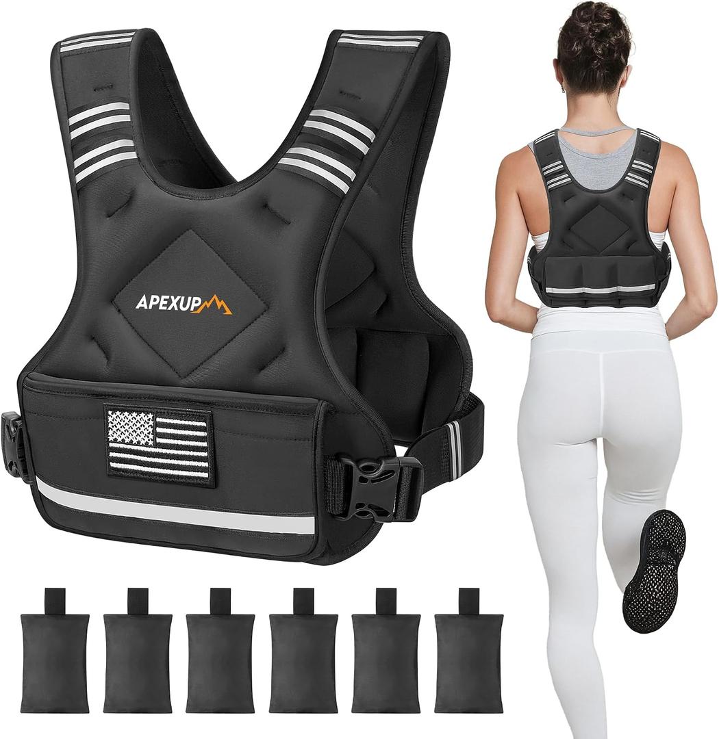 APEXUP Adjustable Weighted Vest, 4-10lb  Vest with 6 Irons and Weights and Large Pocket, Weight Vest for Men Women Strength Training, Running, Walking