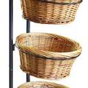 DS THE DISPLAY STORE 4 Tier Retail Display Stand with Wheels & Sign Clips, Brown Metal Market Display Rack Basket Stand, Farmers Market Display with Willow Baskets