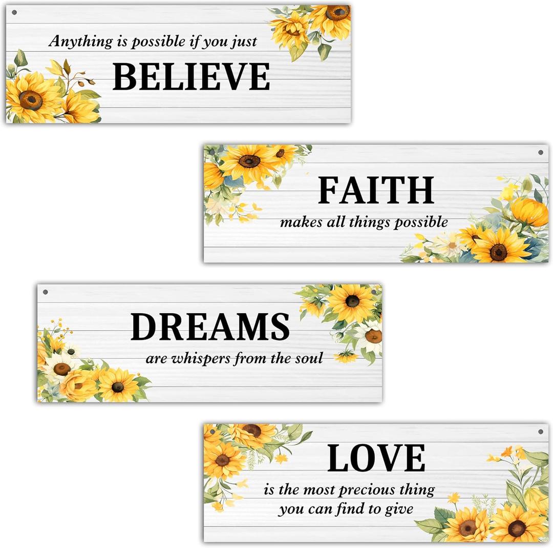 4 Pieces Inspirational Wall Decor, Nspirational Quotes Wall Decor, Farmhouse Rustic Home Decor, Wall Decorations For Bathroom Living Room Bathroom Basement -22