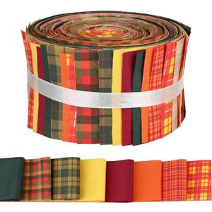 40 Pcs Autumn Buffalo Plaid Cotton Jelly Fabric Strips Fall Spice Plaids Patchwork Strips for Quilting Crafting Yellow Green Precut Patchwork for Sewing DIY Crafts Cotton Fabric Bundles Strips
