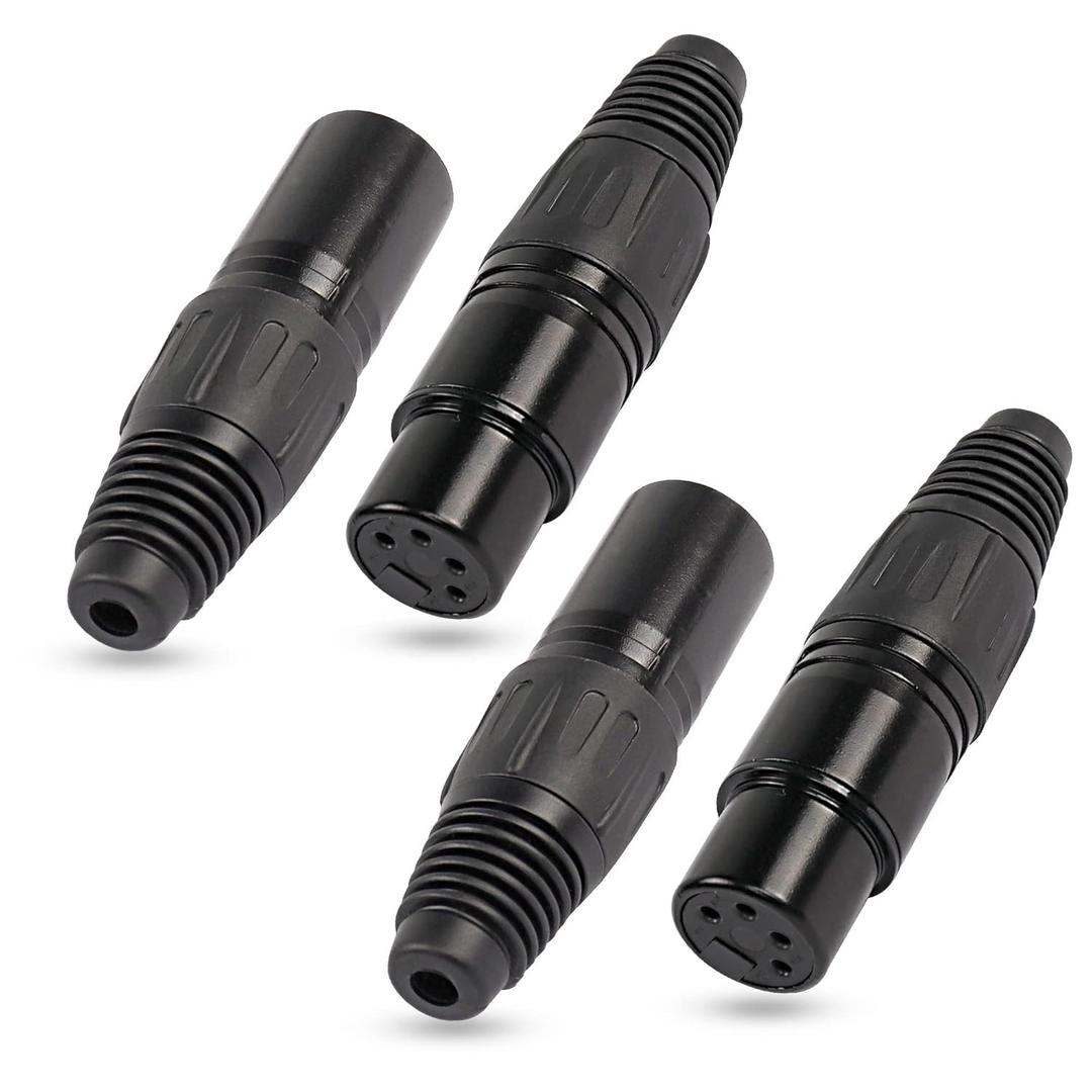 XMSJSIY 4 Pin XLR Female Plugs Connectors, 4 Pin XLR-F Plug Audio Mic Microphone Connector, XLR Cable Ends Replacement F-Plug Audio Socket-4PCS