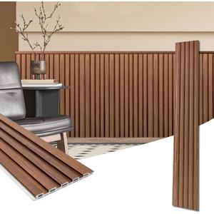 Art3d WPC Wainscoting Panels, 16-Pack 48 x 6 Inch 3D Wall Accents for Interior Wall Decor, Living Room, Bedroom, Teak
