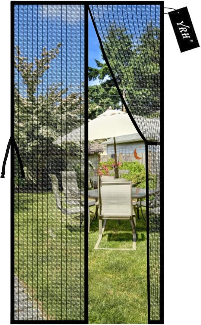 Magnetic Fly Screen Door with Stay Open Buckles - Heavy Duty Self-Sealing Mesh,Powerful Magnets,Full Frame Magic Tape (Fit for Door Size:34x82 Inch,Screen Itself Size:36x84 Inch, Black)