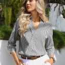 LOMON 3/4 Length Sleeve Womens Tops Dressy V Neck Collared Shirts Trendy Business Casual Work Blouses Vacation Outfits 2026 (M)