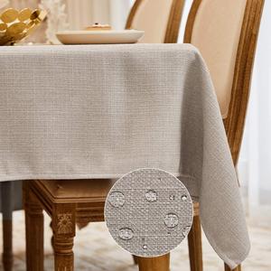 Table Cloth Rectangle Table Cover 55x95 Inches Faux Linen Wrinkle Free and Waterproof Beige Rectangle Christmas Thanksgiving Fall Halloween Tablecloth for Kitchen Dining Party Wedding