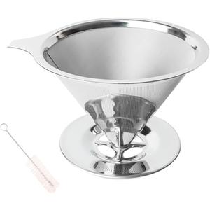 Pour Over Coffee Dripper Stainless Steel Coffee Filter Metal Cone Filter Extra Fine Wire Mesh Reusable Coffee Filter Coffee Maker (Silver, 1-6 Cups)