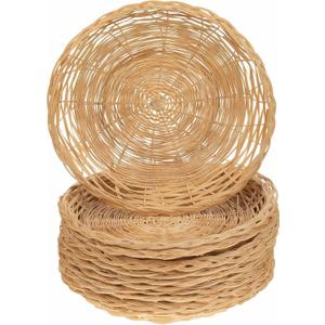 Plutreas Bamboo Paper Plate Holders 10 inch Wicker Paper Plater Holders Reusable (10 Pcs)