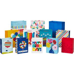 Hallmark Gift Bags in Assorted Sizes (Pack of 12 - 5 Medium 8", 4 Large 11", 3 Extra Large 14") for Birthdays, Mother's Day, Graduations, Baby Showers