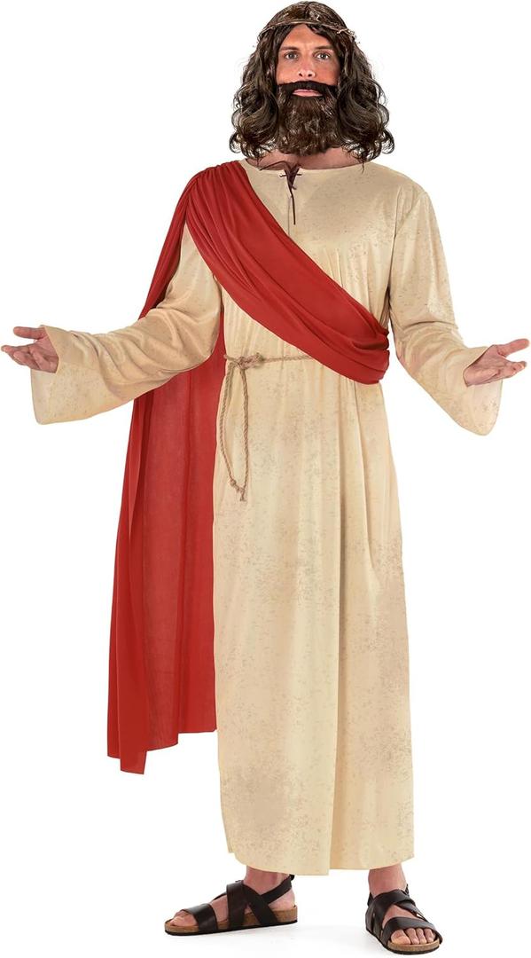 Morph Jesus Costume For Men Plus Wig And Beard - Jesus Christ Halloween Robe Outfit (XX-Large)