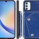 Asuwish Phone Case for Samsung Galaxy A34 5G Wallet Cover with Tempered Glass Screen Protector Credit Card Holder Crossbody Strap Stand Leather Cell Accessories A 34 34A Women Men Girls Shoulder Blue