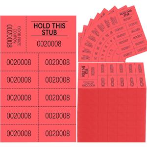 Kosiz 1000 Sheets Raffle Tickets with 10 Bid Numbers Per Sheet Colored Raffle Tickets Sheets for Chinese Auction Basket Silent Auction Church Events (Red)