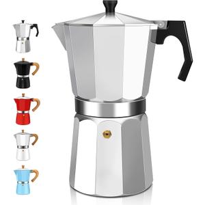 14 Cup Aluminum Espresso Stovetop Moka Pot Express Coffee Maker Percolator Italian Classic Mocha Coffee Machine for Italian and Cuban Cafe Brewing for Home & Camping 700ml 23oz (Silver)