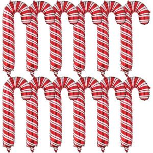 12 Pack Large Red Christmas Candy Cane Foil Party Decor Balloons, Xmas Santa Canes Walking Stick Candy Balloon For Birthday Xmas Wedding New Year Carnival Festival Holiday Party Decorations