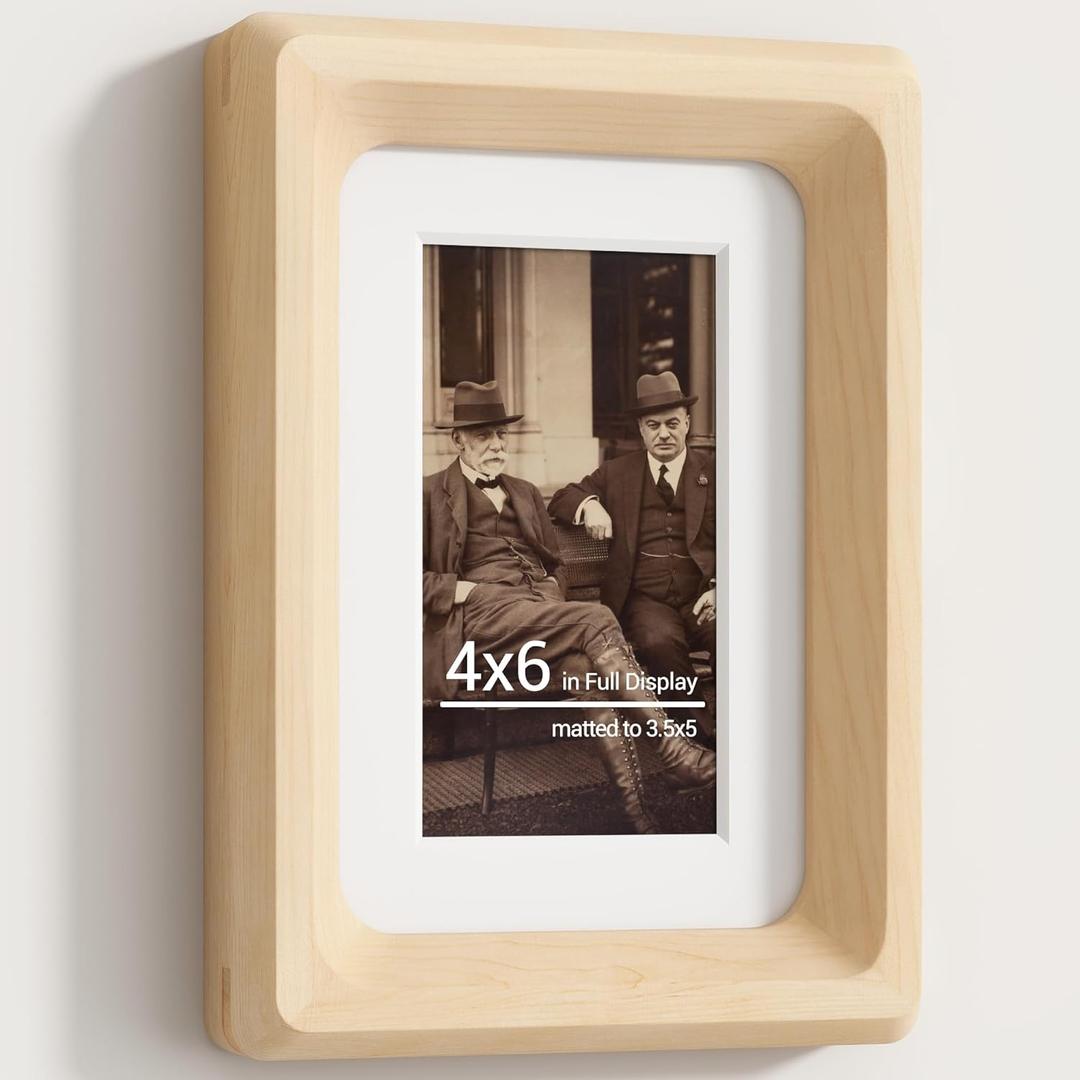 Heimlove 4x6 Picture Frames Natural Maple,Original Wood Hand Make Crafted Photo Frame with Mat to 3 x 5 Graduation Picture Display,Family Picture,Wedding Picture Tabletop & Wall Decoration