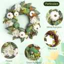 18 Inch Thanksgiving Wreaths for Front Door and Leaves Spring Door Wreath with Hydrangea and Maple, Christmas Artificial Floral Wreath for Porch, Window Farmhouse Party Holiday Home Decor (Green)