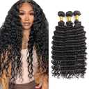 Human Hair Bundle Natural Black Deep Wave 3 Bundles 28 30 32 Inch Real Natural Black Deep Wave Human Hair Extensions 160g