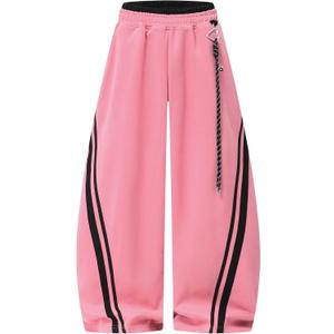 Aelfric Eden Stripes Baggy Barrel Sweatpants Elastic Double Waist Wide Leg Pants Women Men Casual Y2K Unisex Lounge Trouser (Pink, L)