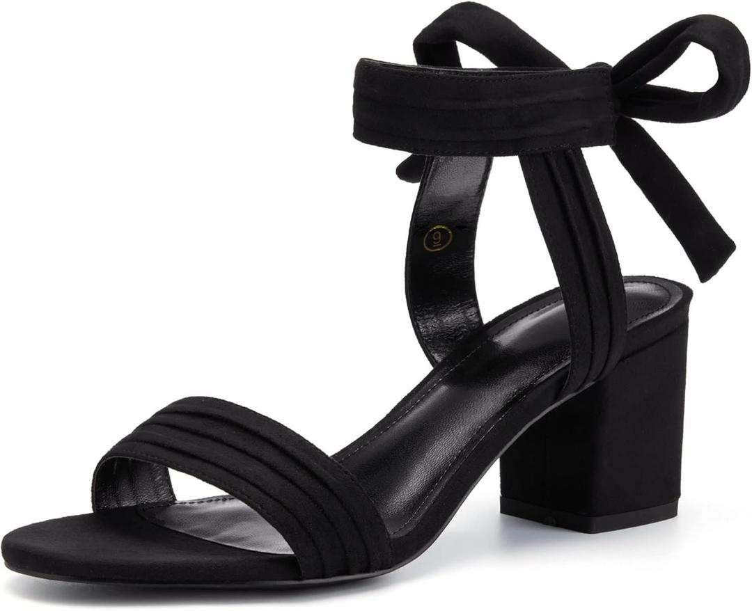 Coutgo Womens Open Toe Ankle Tie Back Low Block Chunky Heels Sandals Party Dress Pumps Shoes (11, Black)