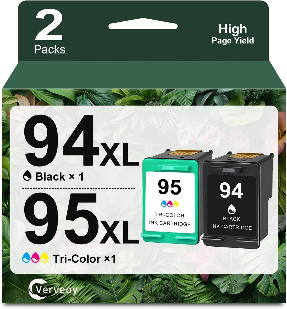 94/95 Ink Cartridges Combo Pack Replacement for HP Ink 94 95 C8765WN C8766WN Compatible for HP Deskjet 460 5740 6540 Officejet 7310 150 7410 Photosmart 8450 PSC 1610 Printer (1 Black, 1 Tri-Color)