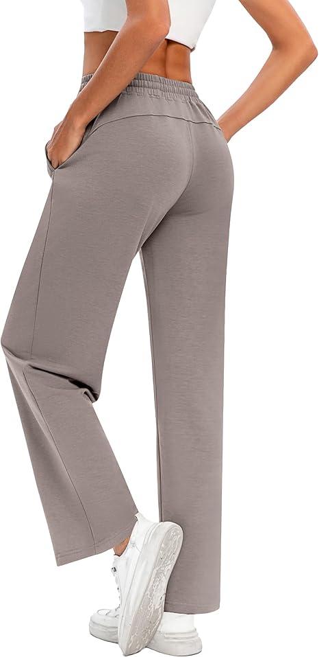 Locoowai 1 Pack Women Sweatpants Drawstring Waist Loose Yoga Baggy Joggers Casual Wide Leg Pants with Pockets(Medium,Brown)