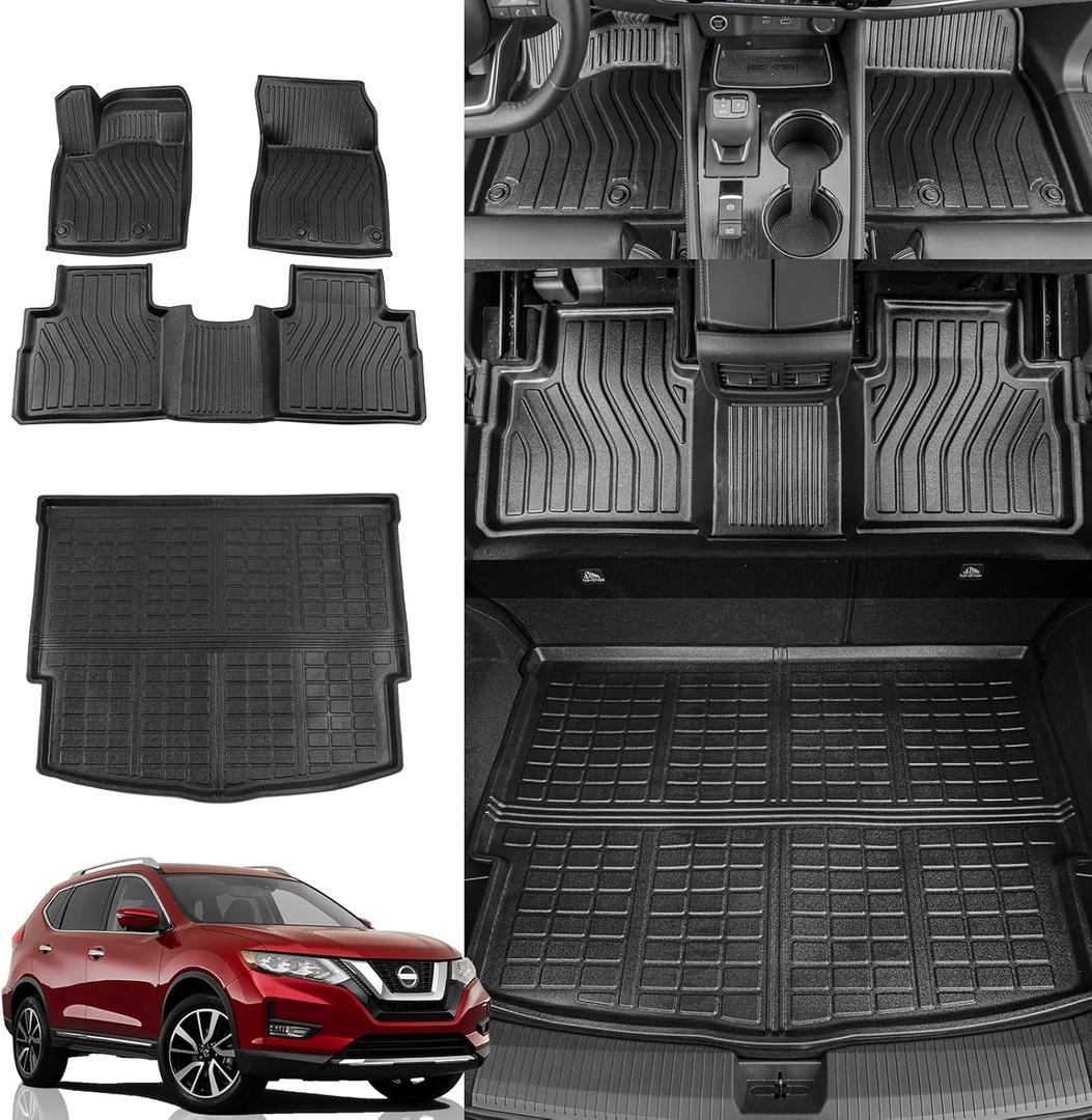 Rongtaod Floor Mats Compatible with 2021-2025 2026 Nissan Rogue Trunk Mat Cargo Mat Cargo Liner All Weather Floor Liner 2024 Rogue Accessories (Trunk Mat+Floor Mats)