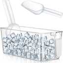 Havawish 1 Set Ice Bin and Flexible Scoop Set Plastic Freezer Ice Bin with Pull out Handle Storage Bucket Clear for Container with Bucket Scoop (10.83 x 4.92 x 4.33 in,Grey)